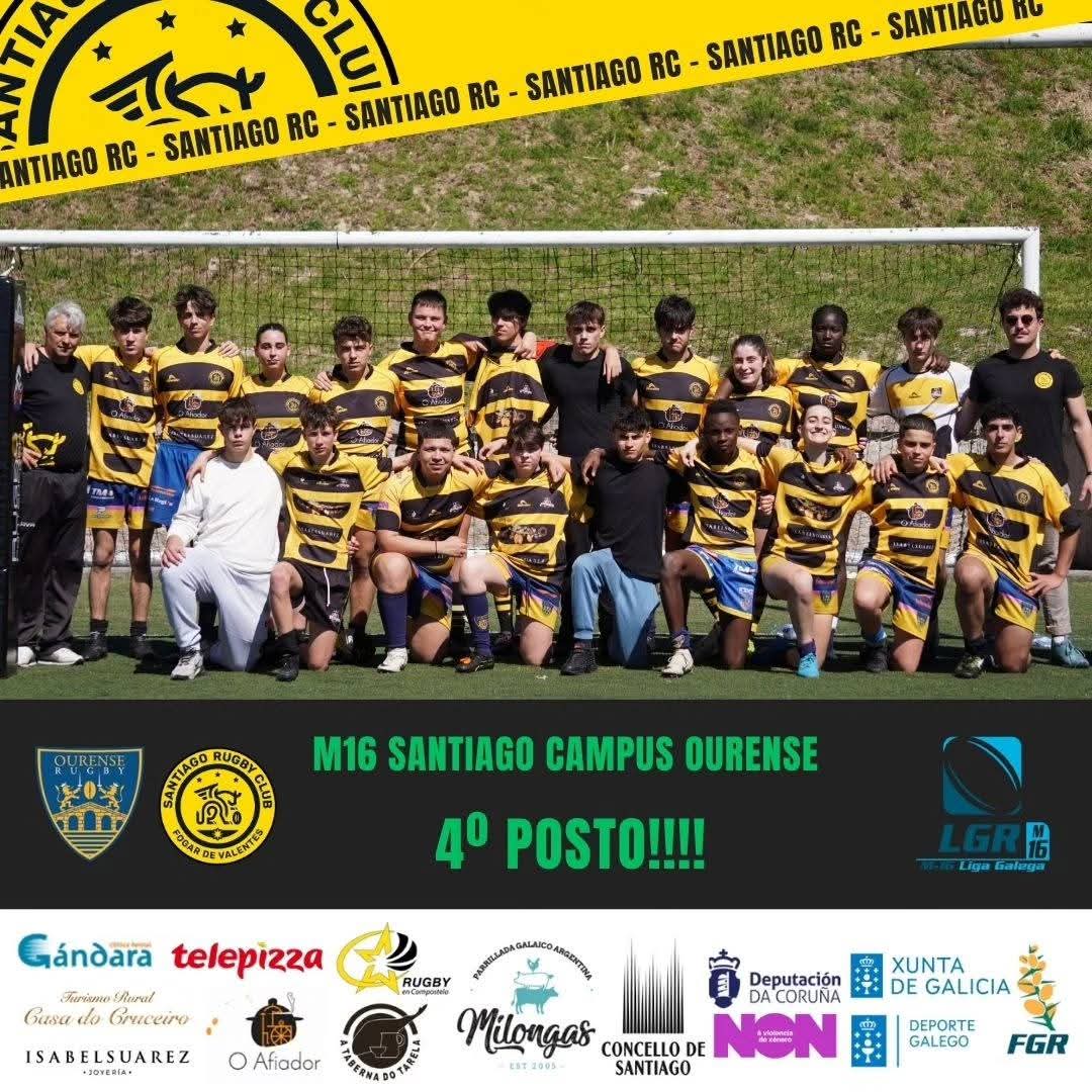 Santiago Rugby Club (@rugbysantiago) on Twitter photo Acabouse a tempada para os nosos M16 xunto cos compañeiros de Ourense e para o Senior Masculino con un 4º posto para sendos equipos.
Agradecemos o esforzó dos xogadores, adestradores, delegados, preparador físico <a href="/martinez_ega/">Maria Jose Martinez Ega</a>, patrocinadores e a toda a afición que nos acompañou Acabouse a tempada para os nosos M16 xunto cos compañeiros de Ourense e para o Senior Masculino con un 4º posto para sendos equipos.
Agradecemos o esforzó dos xogadores, adestradores, delegados, preparador físico <a href="/martinez_ega/">Maria Jose Martinez Ega</a>, patrocinadores e a toda a afición que nos acompañou