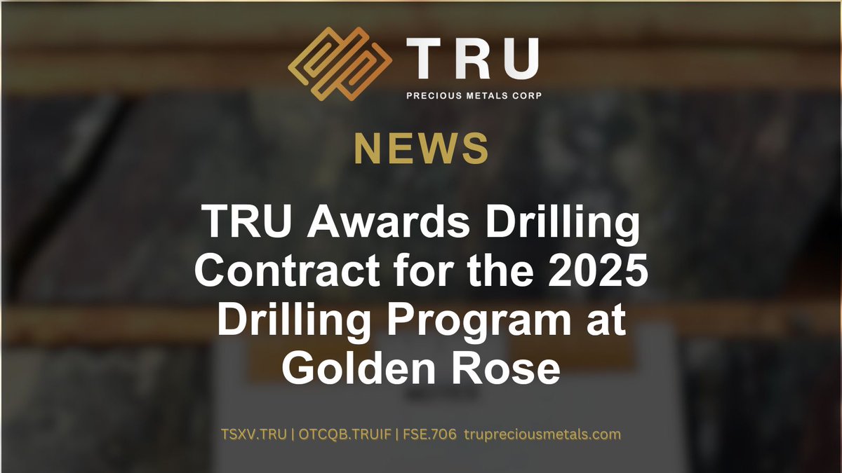 MetalsTru's tweet photo. $TRU.V News - TRU Awards Drilling Contract for the 2025 Drilling Program at Golden Rose

Know more: https://t.co/TdlKYA265C

#TSXV #miningnews #smallcaps https://t.co/zY9d7XHMb0