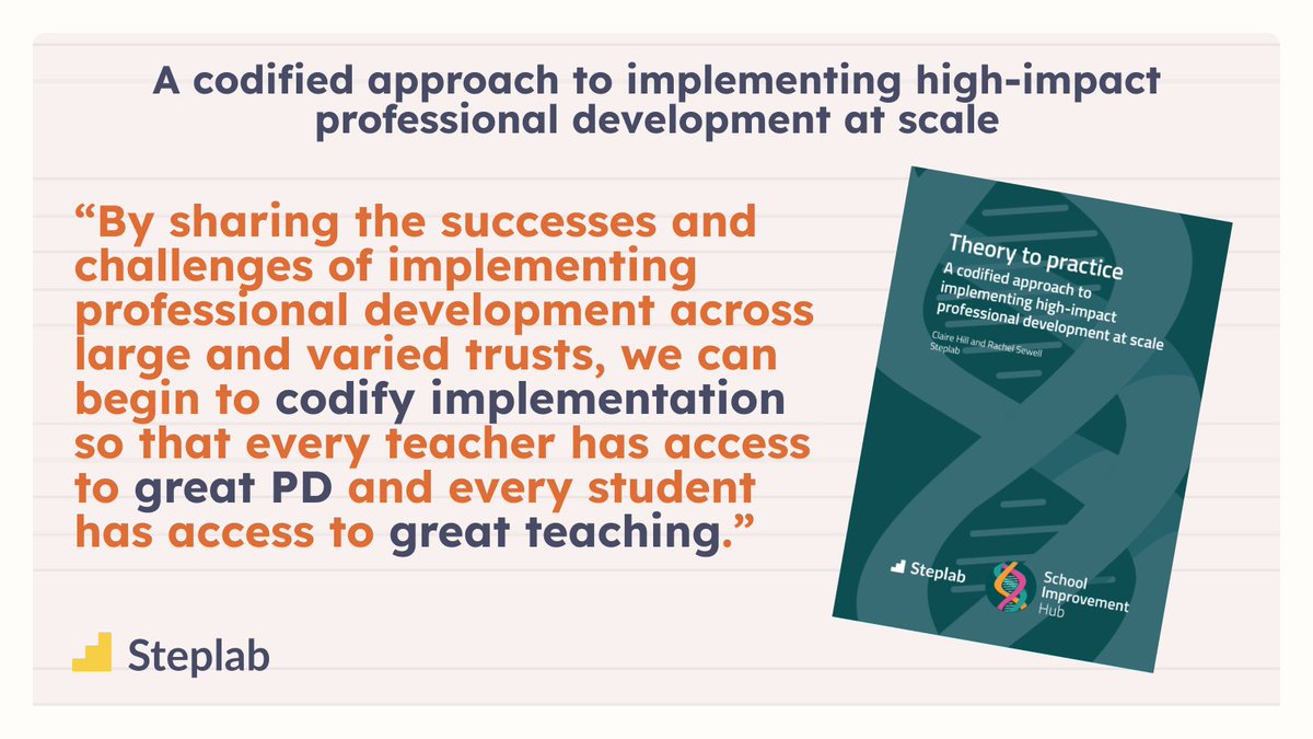 Steplab (@steplab_co) on Twitter photo Implementing effective professional development that positively impacts teaching and learning is difficult.
In partnership with <a href="/CSTvoice/">Confederation of School Trusts</a>, we're delighted to release a new paper exploring PD implementation at scale:
๐ bit.ly/4lgDdOk
It's full of case studies from Implementing effective professional development that positively impacts teaching and learning is difficult.
In partnership with <a href="/CSTvoice/">Confederation of School Trusts</a>, we're delighted to release a new paper exploring PD implementation at scale:
๐ bit.ly/4lgDdOk
It's full of case studies from