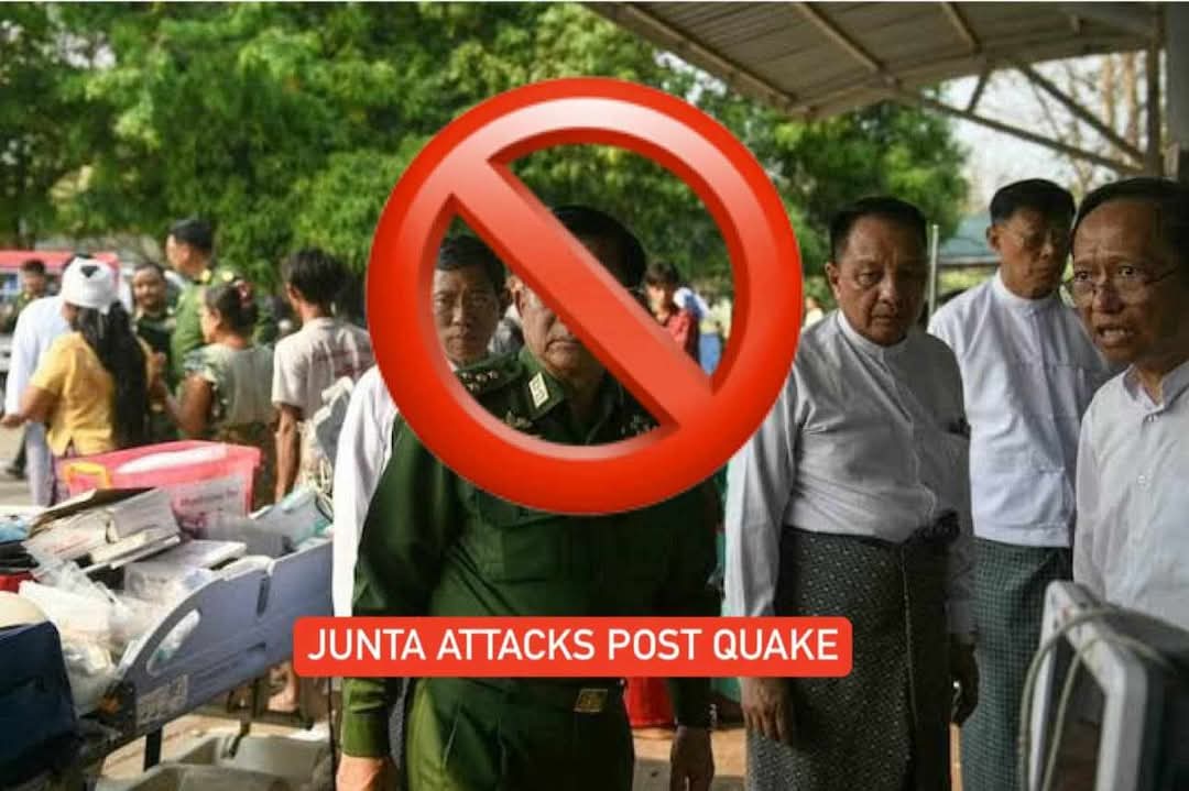 Myanmar are eager to help earthquake victims, but junta-led arrests, forced conscriptions &amp; violence have made them hide or exile. While we appreciate int'l aid, we fear it won’t reach those in need as junta controls distribution.

JUNTA ATTACKS POST QUAKE
#DisasterInMyanmar