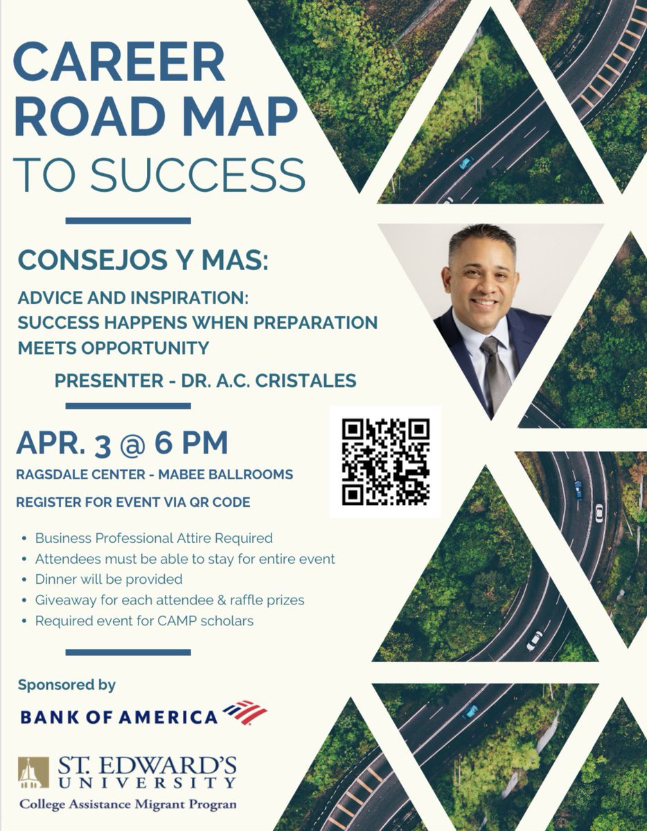 Tonight’s the night! Excited to partner with St. Edward’s University’s CAMP program to inspire college scholars. Success happens when preparation meets opportunity! Ready to serve and share insights on embracing &amp; elevating our journeys! Let’s get it.

#MissionDriven #Leadership