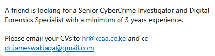 kcsfa's tweet photo. Job Scam Alert:[[

@truehostcloud has registered a domain name (https://t.co/ql1EyEqHKH) which is a misrepresentation of https://t.co/9zzzFG9LoY &amp; being abused to collect money illegally from Kenyans

@CAA_Kenya Kindly address this matter urgently. @CA_Kenya @KeCIRT @KenicTLD https://t.co/mTCBtnfTkC