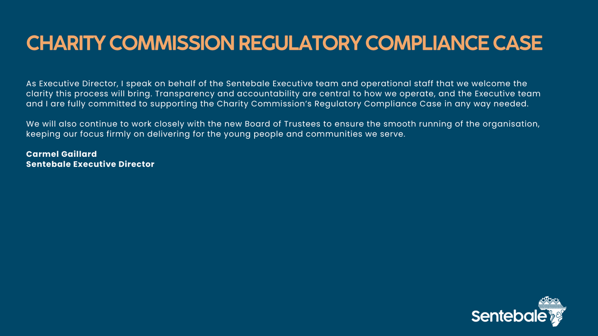 In response to the UK Charity Commission's opening of a regulatory compliance case to examine concerns raised about Sentebale, please see statements from our Chair of the Board Dr Sophie Chandauka MBE and our Executive Director Carmel Gaillard.
