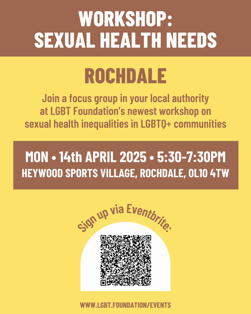 LGBTfdn's tweet photo. We're launching new S*xual Health Assessment Focus Groups to address the needs, wants, and barriers of LGBTQ+ people in our communities. Visit https://t.co/tT76h0XgB4 (link in bio) to RSVP via Eventbrite!
#LGBTQHealth #SexualHealth #RochdaleEvents #HealthWorkshop #FocusGroups https://t.co/jBVOYGMymj