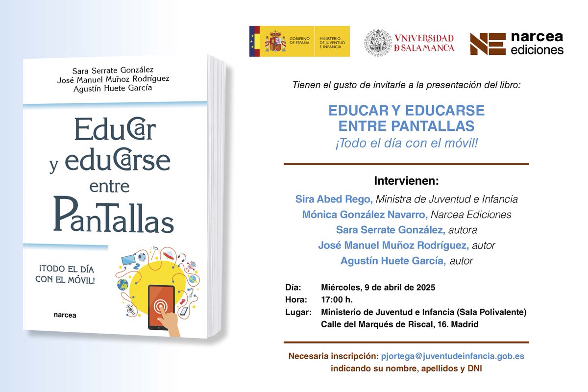 Te esperamos en la presentación del libro:
Educar y educarse entre pantallas. ¡Todo el día con el móvil!