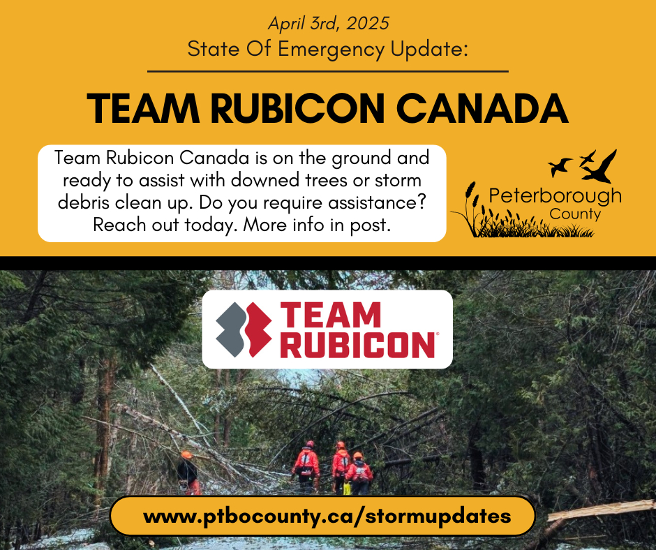 SelwynTownship (@selwyntownship) on Twitter photo If you or someone you know needs assistance with clean up efforts, reach out to Team Rubicon Canada.
647-473-8655
request_assistance@teamrubicon.ca
(You MUST indicate in your email that you are located in Peterborough County, provide your full municipal address & contact info) If you or someone you know needs assistance with clean up efforts, reach out to Team Rubicon Canada.
647-473-8655
request_assistance@teamrubicon.ca
(You MUST indicate in your email that you are located in Peterborough County, provide your full municipal address & contact info)
