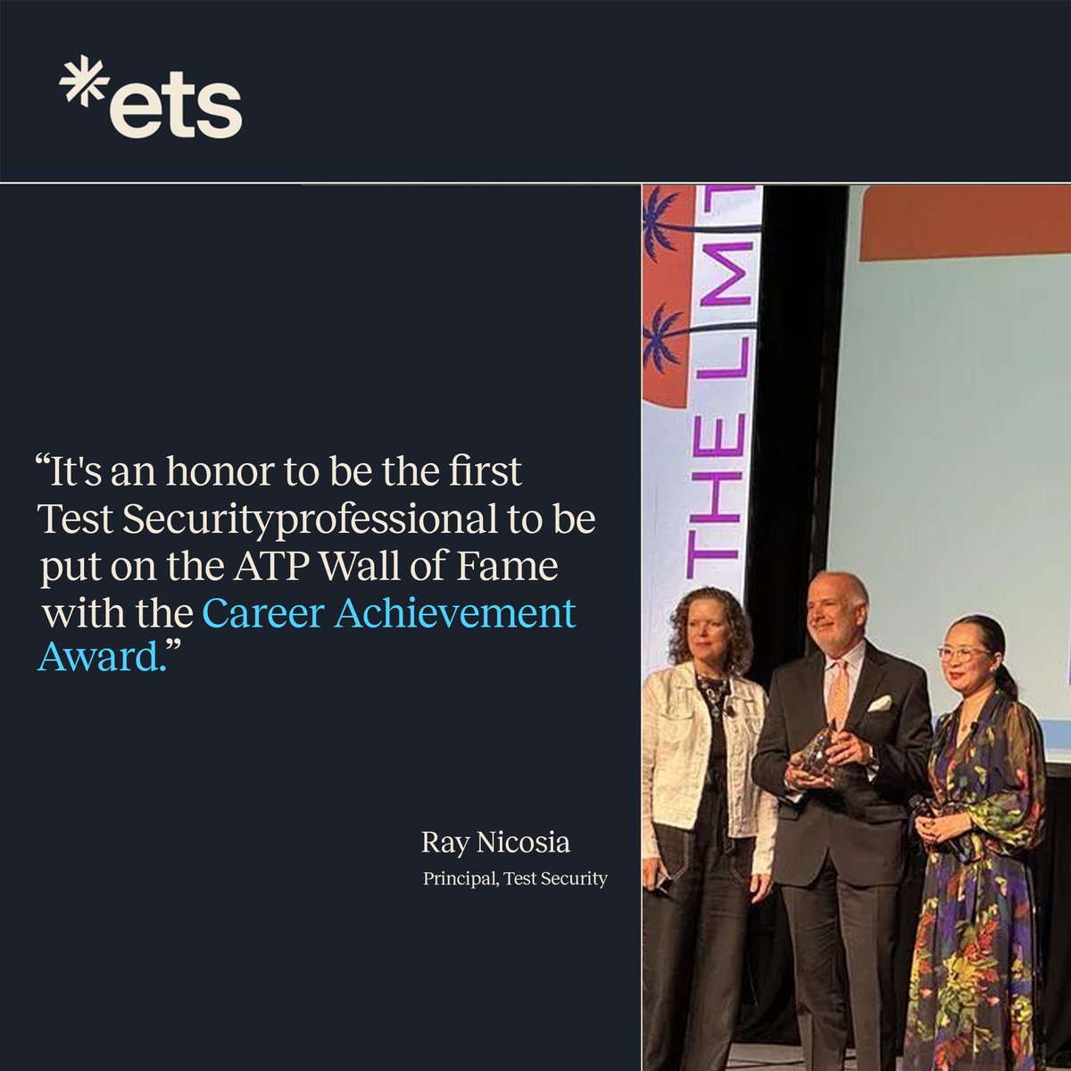 ETSInsights's tweet image. Congrats to Ray Nicosia on receiving the 2025 ATP Career Achievement Award! 🎉
"It’s an honor to be the first Test Security professional on the ATP Wall of Fame."
Scroll through to hear from Ray & celebrate this achievement! 👏
#ETS #ATP #CareerAchievementAward