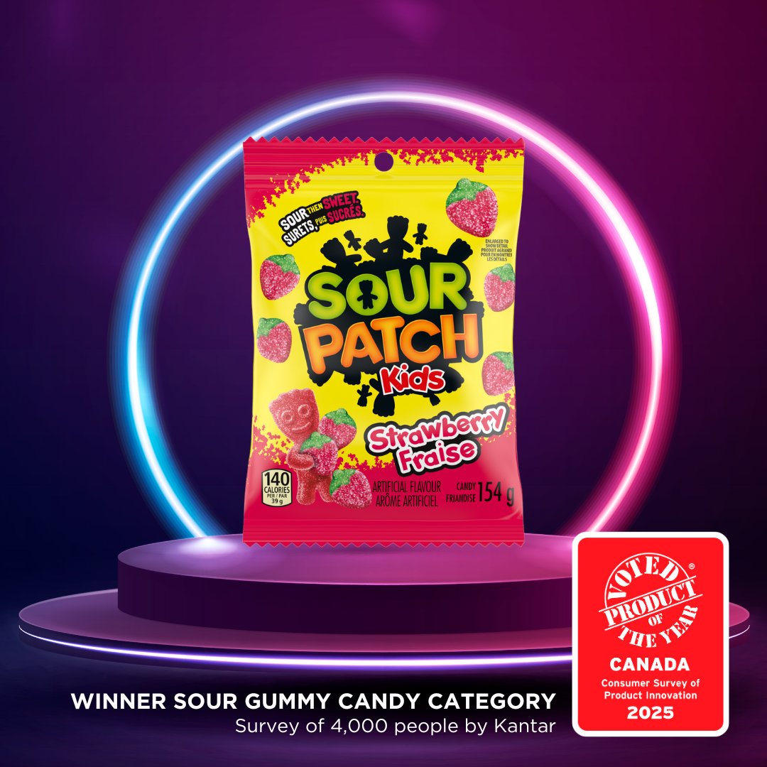 Congratulations Mondelez Canada on winning the 2025 Product of the Year Canada Award in the Sour Gummy Candy category with your SOUR PATCH KIDS Strawberry.

#POYCanada2025 #productoftheyear #innovation #awardwinning #winner #newproducts #whattobuy #sourcandy #gummycandy