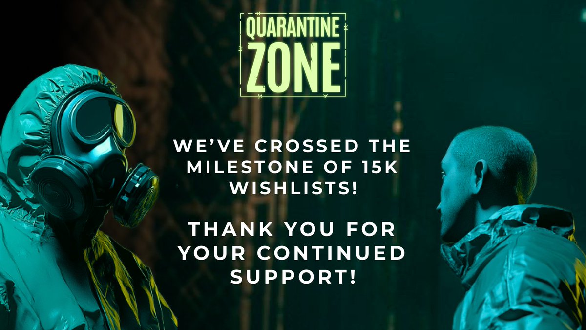 Quarantine Zone reached another milestone - 15.000 wishlists on #Steam.  Thank you!

We are hard at work preparing the new build for the upcoming playtest and demo version, stay tuned!

Add Quarantine Zone to your wishlist:
store.steampowered.com/app/3419520/Qu…

#indiegame #gamedev #indiedev