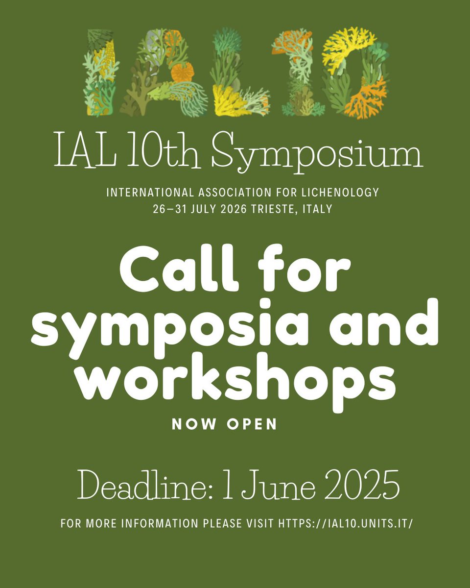 IAL_Lichenology's tweet image. Already 9 symposia have been submitted, but we want many more! There are still many aspects of lichens that deserve to be represented at #IAL10 in Trieste.
Submit your proposal at ial10.units.it/?page_id=8246
#lichens #lichenology #netwroking #scicomm