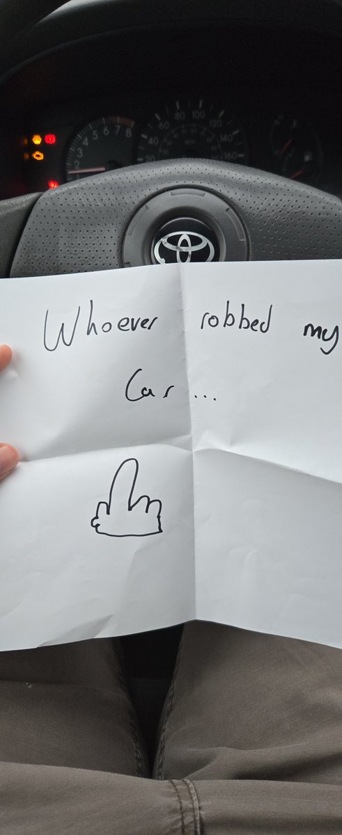 Gen_kaii's tweet photo. Someone broke into my car and robbed it so im leaving a message for next time https://t.co/XEqRGU7Mth