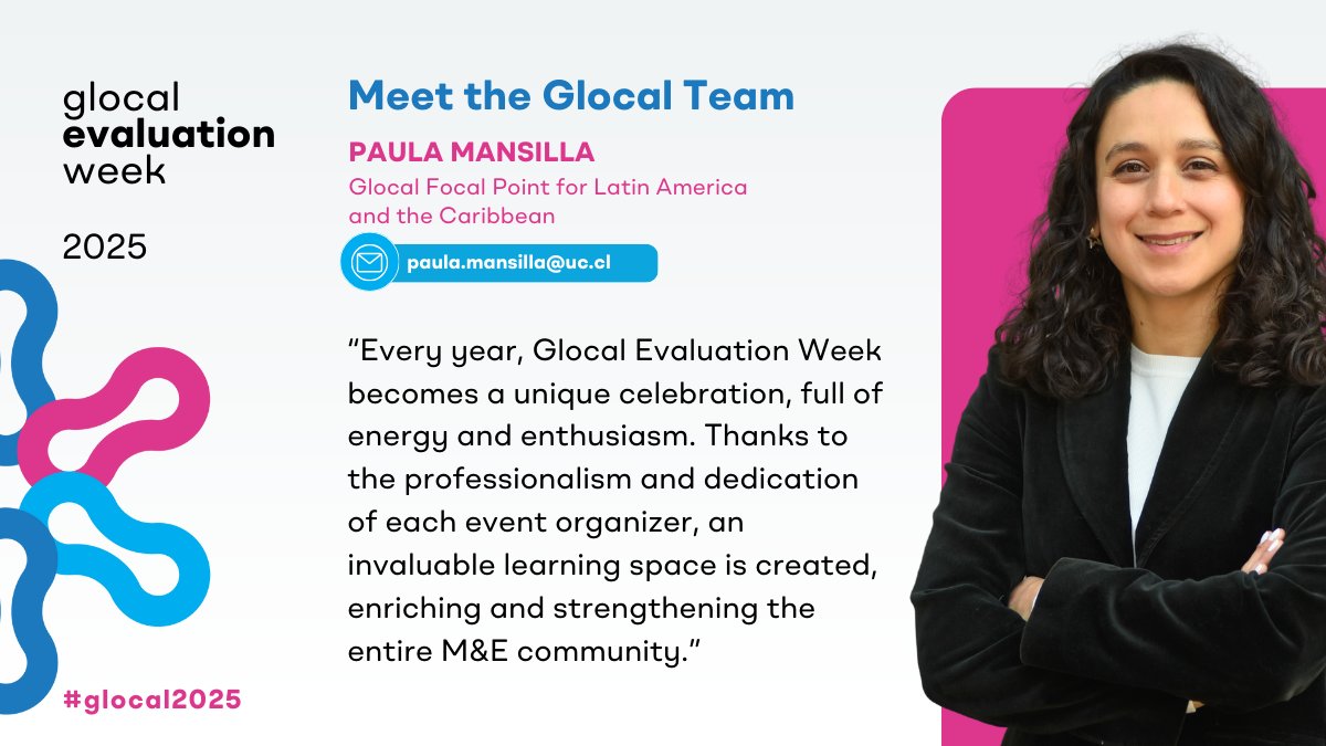 Global Evaluation Initiative (@gei_globaleval) on Twitter photo 👋 Say hola to <a href="/paulamansilla/">Paula Mansilla</a>! She's the coordinator of Glocal Evaluation Week for Latin America & the Caribbean.👏
❓ Got questions about hosting a #glocal event in the #LAC region? Need help preparing your event proposal? ¡No duden en preguntar a Paula!
🗓️ Quick reminder: The 👋 Say hola to <a href="/paulamansilla/">Paula Mansilla</a>! She's the coordinator of Glocal Evaluation Week for Latin America & the Caribbean.👏
❓ Got questions about hosting a #glocal event in the #LAC region? Need help preparing your event proposal? ¡No duden en preguntar a Paula!
🗓️ Quick reminder: The
