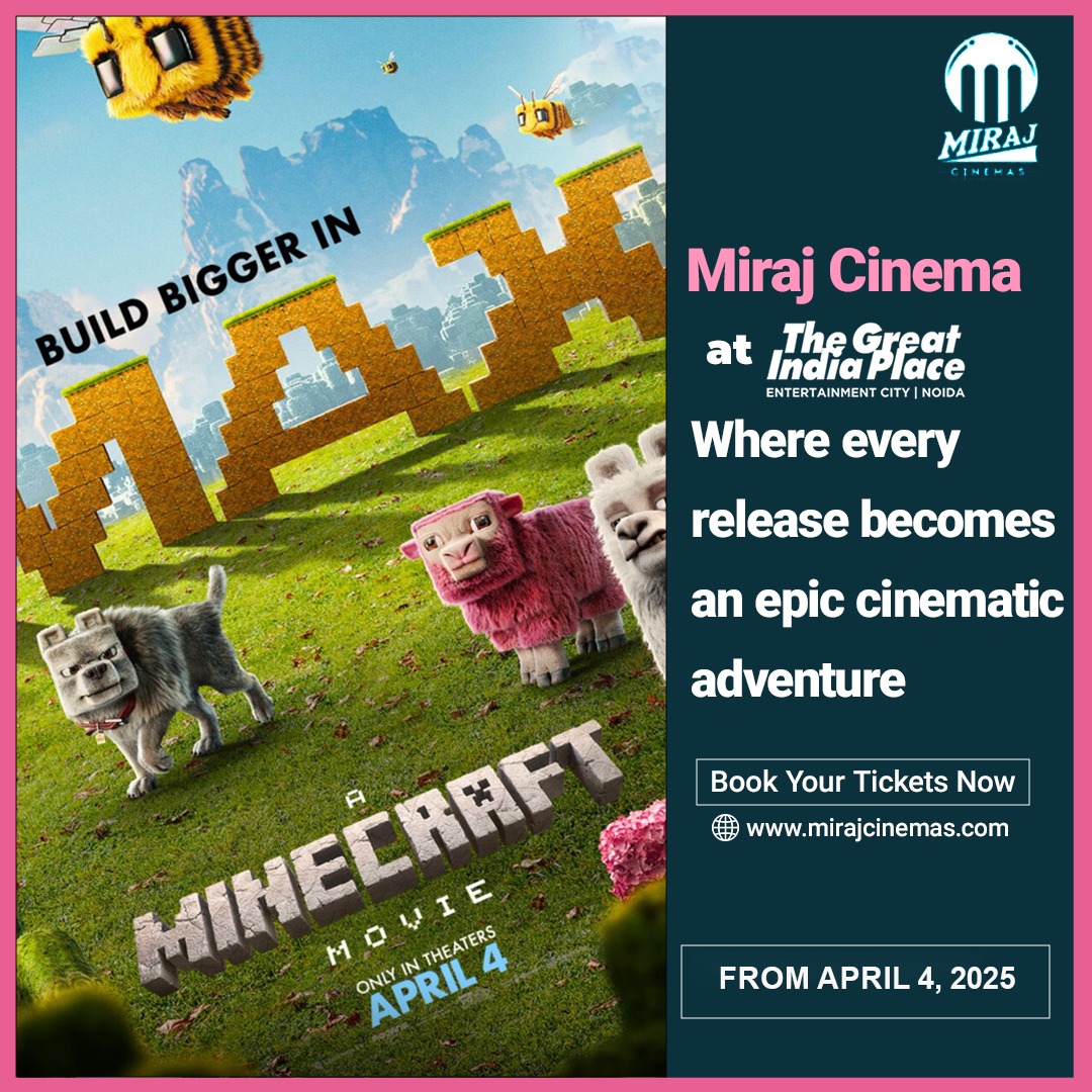 greatindiaplace's tweet image. Get ready to build an adventure on the big screen! 
The world of Minecraft comes to life in an epic cinematic experience at Miraj Cinema, The Great India Place!🔥 Don't miss out—grab your tickets now and step into a blocky world of fun!  

#MinecraftMovie #MirajCinemas #TGIP