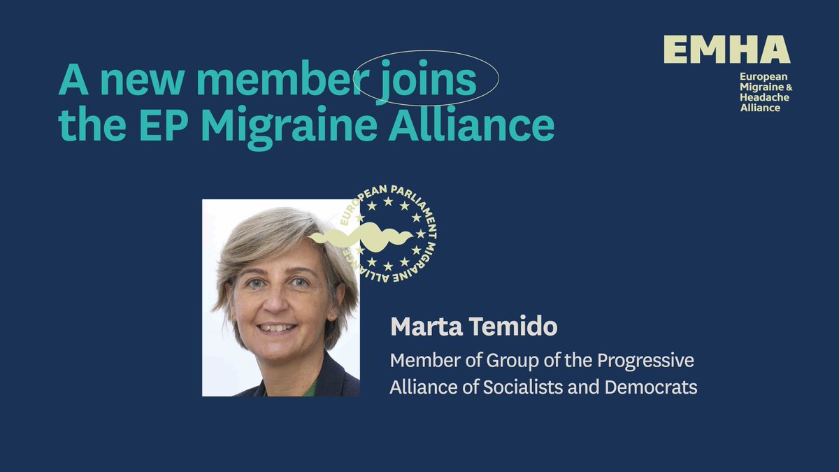 EMHA- European Migraine and Headache Alliance (@emhalliance) on Twitter photo We are glad to welcome our new member <a href="/marta_temidops/">Marta Temido</a> , Group of the Progressive Alliance of Socialists and Democrats who supports all European migraine patients by giving them voice at the European Parliament. We are glad to welcome our new member <a href="/marta_temidops/">Marta Temido</a> , Group of the Progressive Alliance of Socialists and Democrats who supports all European migraine patients by giving them voice at the European Parliament.