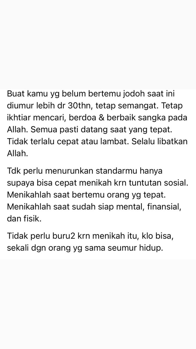 Denald's tweet photo. Minggu lalu, aku mengunggah ini. Sekarang kuulangi.

Jangan menurunkan standar kalian perihal calon pasangan hidup. Menikah itu, doanya sekali untuk seumur hidup. Jadi pilih dgn hati2. Minimal, setara.

Ketika sendiri saja sudah bahagia &amp; mapan, jadi ketika menikah, harus lebih. https://t.co/Dgc3KsT7Do