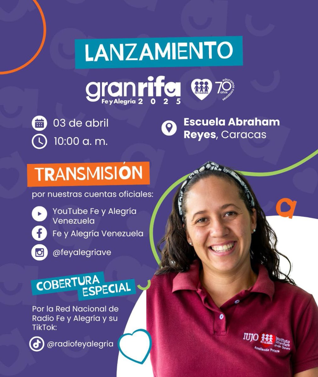 FyaRafaelu's tweet photo. La #GranRifaFeyAlegría permitirá que más de 10 mil maestros reciban formación docente para seguir ofreciendo una educación de calidad. Conéctate a nuestra transmisión ¡70 años de educación, 70 premios especiales para ti!: https://t.co/MrXyDrbcH0… https://t.co/yPaWg4AuHP