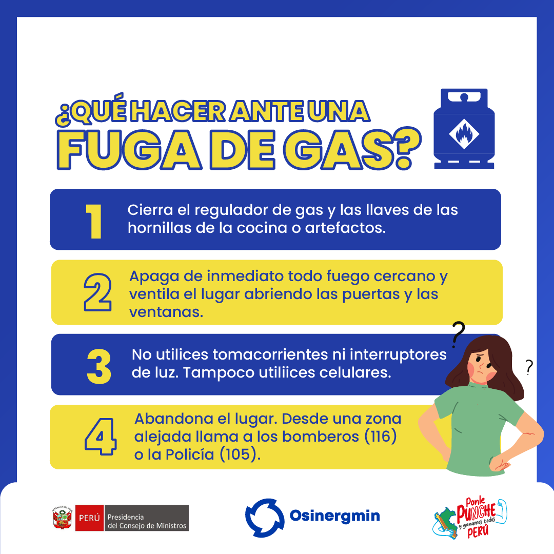 OSINERGMIN's tweet photo. Ante una fuga de gas, sigue los siguientes consejos.
Comparte la información con tu familia y amigos. 👨👩👧👦🔄
#Osinergmin #SeguridadEnCasa #DeVueltaAlCole #Prevención #GasSeguro https://t.co/KGYprQg9XN