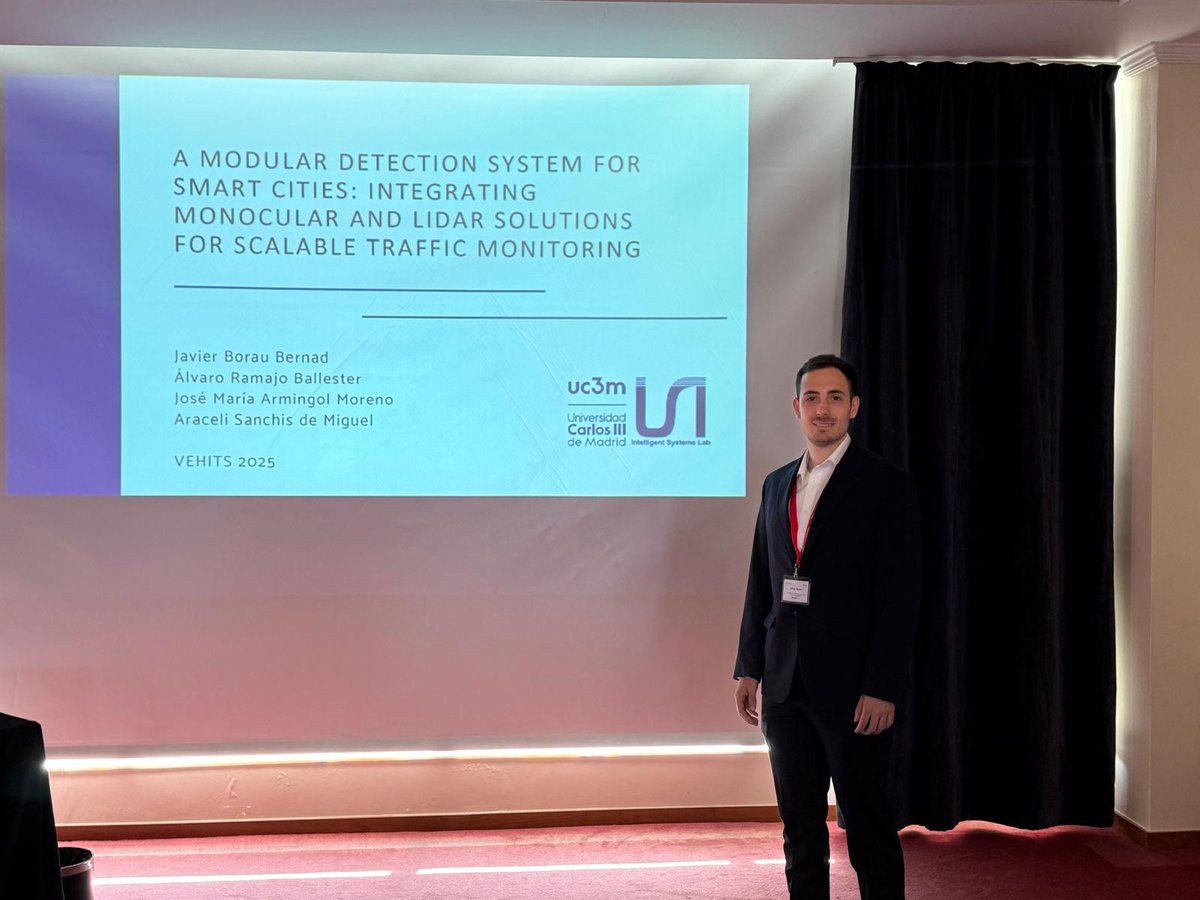 Our PhD student Javier Borau presented his research “A Modular Detection System for Smart Cities: Integrating Monocular and LiDAR Solutions for Scalable Traffic Monitoring” at the International Conference on Vehicle Technology and Intelligent Transport Systems. Congrats¡¡¡