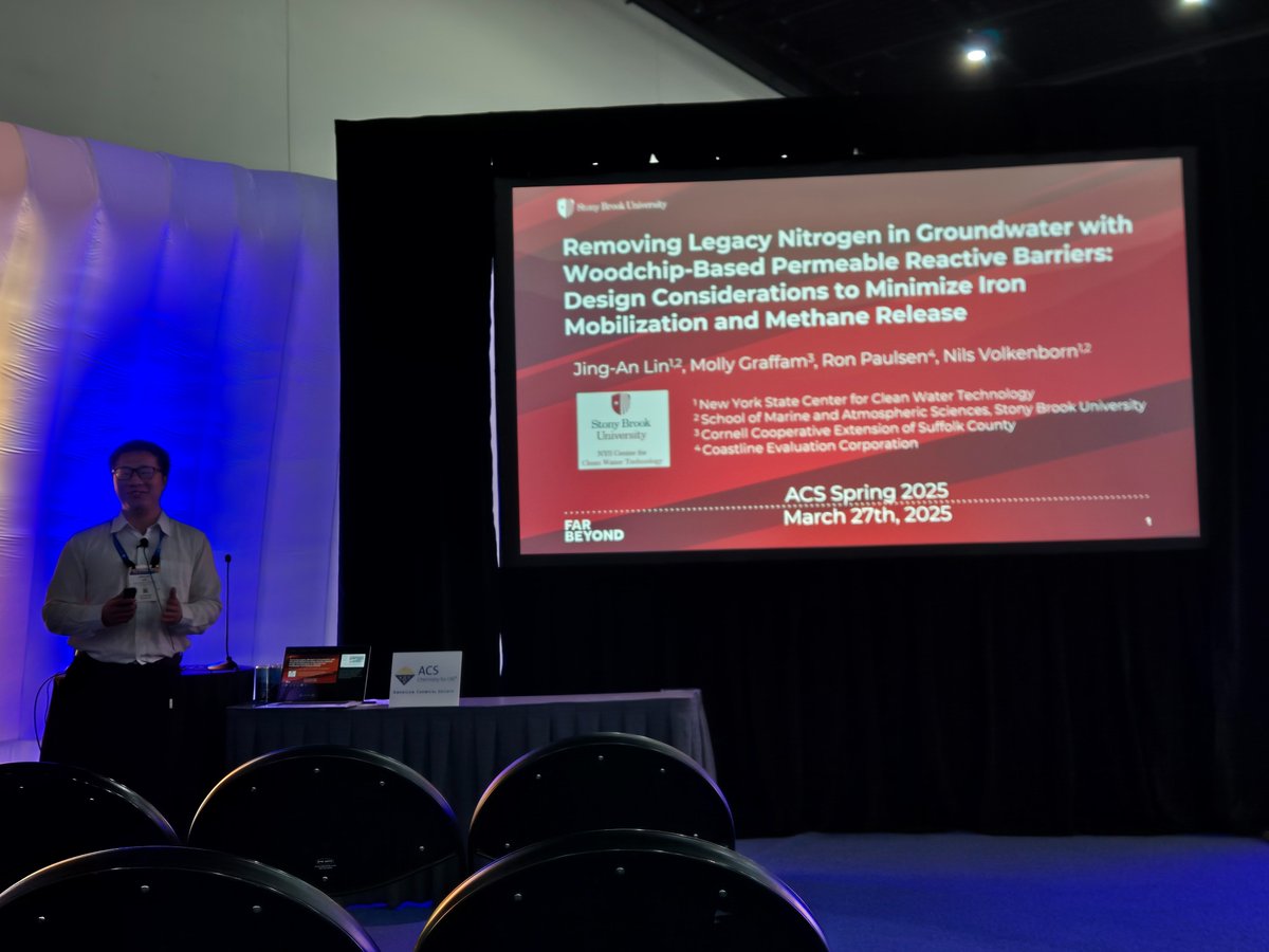 On March 27, Jing-An Lin presented research titled "Removing Legacy Nitrogen in Groundwater with Woodchip-Based Permeable Reactive Barriers: Design Considerations to Minimize Iron Mobilization and Methane Release" in 2025 ACS Spring meeting in San Diego Convention Center.