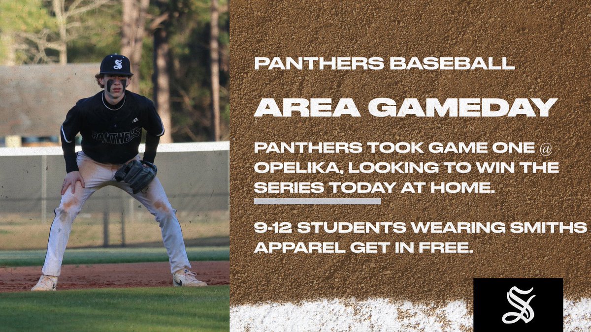 🚨 LET’S GO SMITHS STATION!! 🚨
Our Smiths Station Panthers take on the Opelika in a HUGE area doubleheader at HOME! Come pack the stands and bring the noise!

🔥 WHEN: Tonight @ SMITHS 5:30 EST
🔥 STUDENTS (9-12): FREE ENTRY if you wear Smiths Station gear! 

See yall there ✌️!