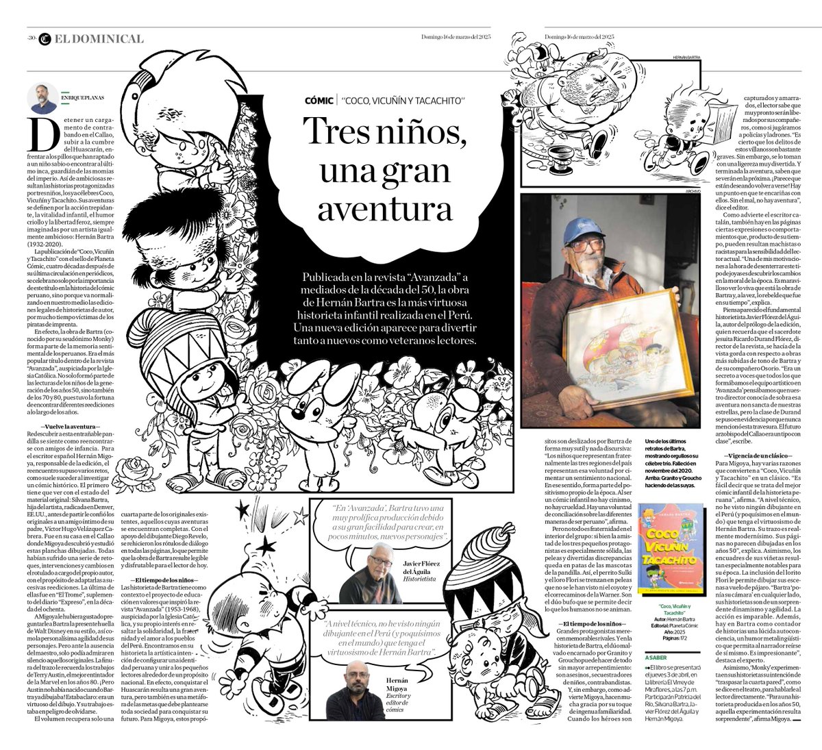 Hoy es el gran día en que celebramos una joya del cómic peruano: presentación a las 7 PM de 'COCO, VICUÑÍN Y TACACHITO' de Monky en <a href="/elvirreylibros/">Librería El Virrey 📚</a>  (Bolognesi 510, Miraflores, Lima) con su hija Silvana Bartra, el maestro Javier Flórez del Águila y Patricia Del Rio.
Os esperamos.