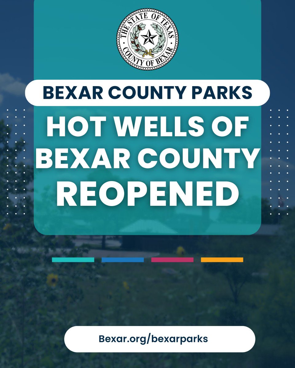 UPDATE:

Hot Wells of Bexar County is now open! 

The main water break has been fixed.

Enjoy the park!

#BexarCounty #CountyParks
