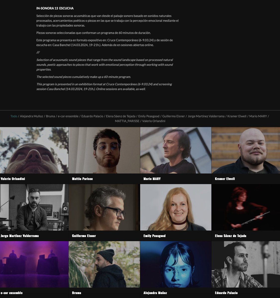 I'm excited to announce that I am a featured artist at <a href="/INSONORA/">IN-SONORA Open Call )))</a> at <a href="/info_cruce/">CRUCE. Arte y Pensamiento Contemporáneo</a> in Madrid this month.

My piece, The Hop, composed for Jyll Bradley’s sculpture can be heard this Saturday from 11am-2pm.
in-sonora.org/ficha-artista/…

#soundart #fieldrecording #soundartist