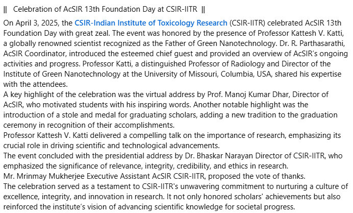 CSIR-IITR (@csir_iitr) on Twitter photo A glimpse of the Celebration of AcSIR 13th Foundation Day at <a href="/CSIR_IITR/">CSIR-IITR</a> <a href="/AcSIR_India/">AcSIR</a> <a href="/EnnBeeIITR/">Bhaskar</a> <a href="/CSIR_IND/">CSIR, India</a> <a href="/DrNKalaiselvi/">N Kalaiselvi</a> A glimpse of the Celebration of AcSIR 13th Foundation Day at <a href="/CSIR_IITR/">CSIR-IITR</a> <a href="/AcSIR_India/">AcSIR</a> <a href="/EnnBeeIITR/">Bhaskar</a> <a href="/CSIR_IND/">CSIR, India</a> <a href="/DrNKalaiselvi/">N Kalaiselvi</a>
