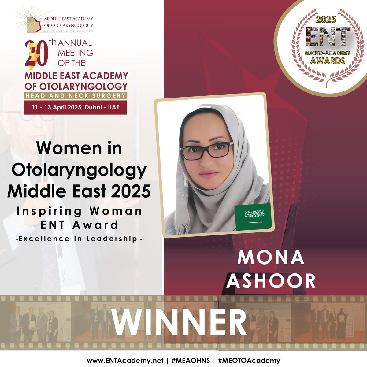 ENT_Academy_UAE's tweet image. We are thrilled to announce Dr. Mona Ashoor as the recipient of the WIOME 2025 Inspiring Woman ENT Award for Excellence in Leadership! 📷

Join us as we celebrate her outstanding leadership and impact at #MEOTOAcademy 2025!
📷 11-13 April 2025 |  📷 Dubai, UAE

#IPEvents #WIOME