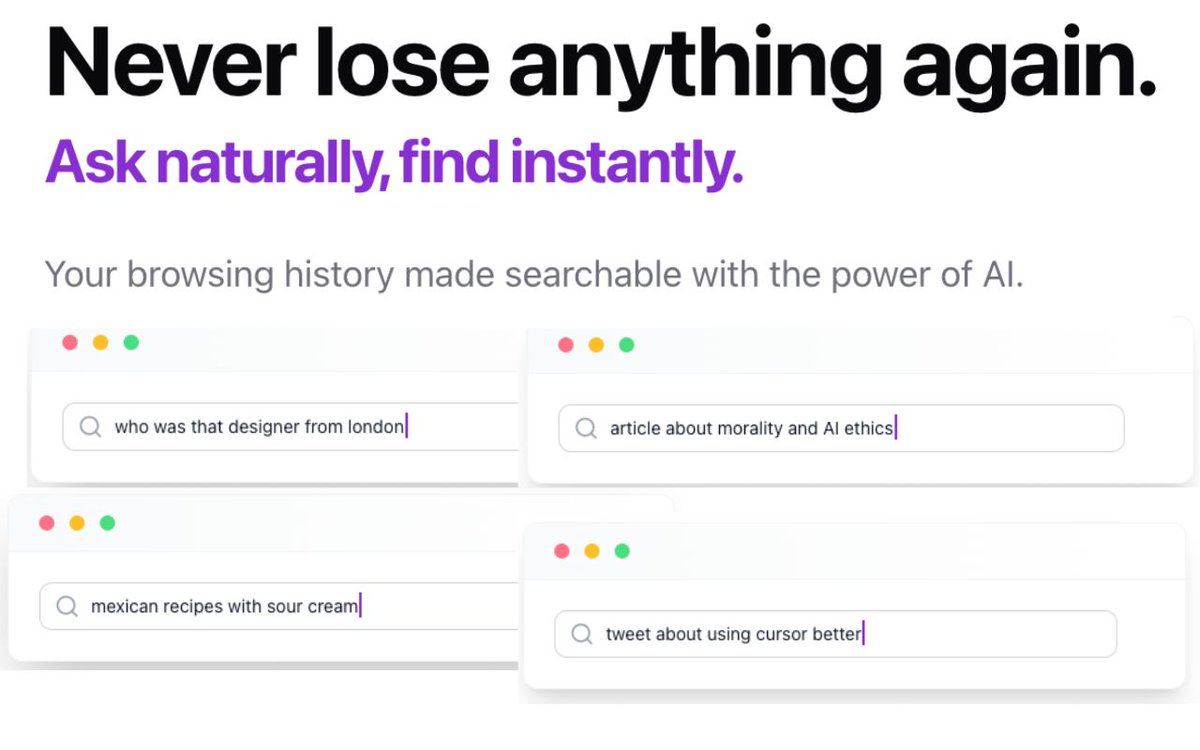 🧠 Shifting the cognitive load from browsing to querying.

Instead of stressing over 50 tabs, let Remember handle the heavy lifting. Simply describe what you’re looking for, and find it instantly. It’s like having a personal assistant for your browser. 🙌🔍