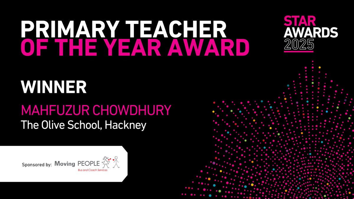 Star Academies (@staracademies) on Twitter photo The winner of the Primary Teacher of the Year Award, sponsored by <a href="/MovingPEOPLEltd/">Moving PEOPLE</a>, is…
🌟Mahfuzur Chowdhury from <a href="/olive_hackney/">The Olive School, Hackney</a>!🌟
Mahfuzur maintains outstanding teaching standards and his dedication has been instrumental in driving significant improvements in pupil outcomes. The winner of the Primary Teacher of the Year Award, sponsored by <a href="/MovingPEOPLEltd/">Moving PEOPLE</a>, is…
🌟Mahfuzur Chowdhury from <a href="/olive_hackney/">The Olive School, Hackney</a>!🌟
Mahfuzur maintains outstanding teaching standards and his dedication has been instrumental in driving significant improvements in pupil outcomes.