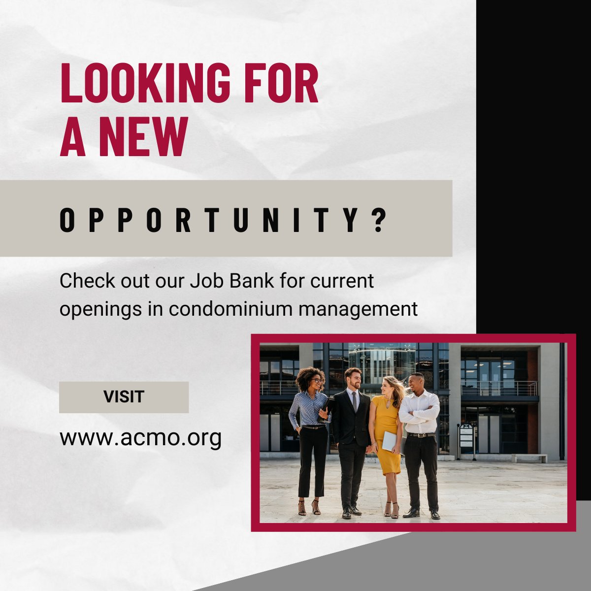 Several new job openings have been added to our Job Bank. Could one of them be your next perfect fit? 
💡Reminder: ACMO Corporate Members can post jobs to our Job Bank for free!
ow.ly/ufYq50Vu37y

#JobOpening #JobBank #ACMO #CondoManager #OpportunityAwaits