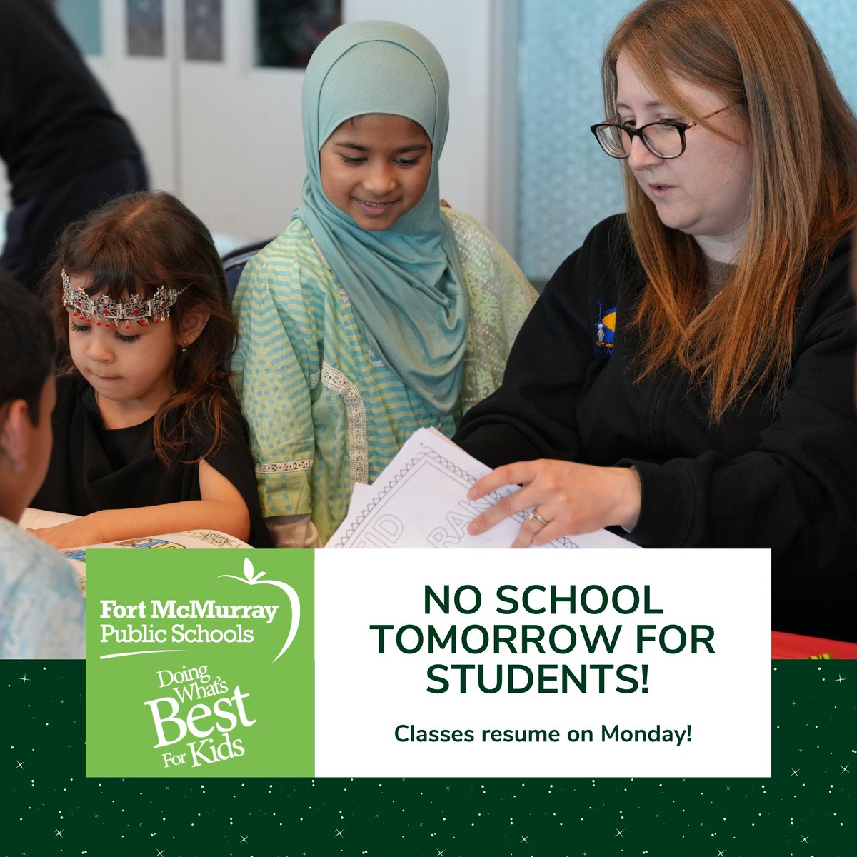 A reminder that tomorrow marks a PLF for staff (Professional Learning Friday)!

PLFs are a part of our Education Plan Priorities; learn more here: fmpsdschools.ca/learn

Classes resume on Monday!

<a href="/annaleeskinner/">Annalee Nutter</a> 
#FMPSD #YMM #RMWB