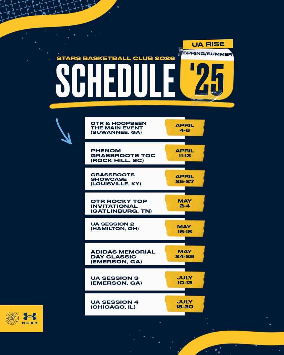 jmorrison719's tweet image. Schedule and roster for the 2026 @StarsNash_MBB UA Rise team!