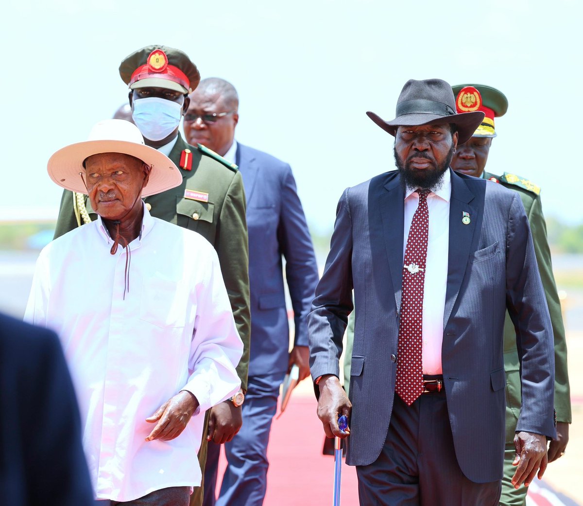 President Yoweri Museveni has today arrived in the capital, Juba, for a working visit to the Republic of South Sudan. He was received upon arrival at Juba International Airport by his host, President Salva Kiir Mayardit, the President of the Republic of South Sudan.