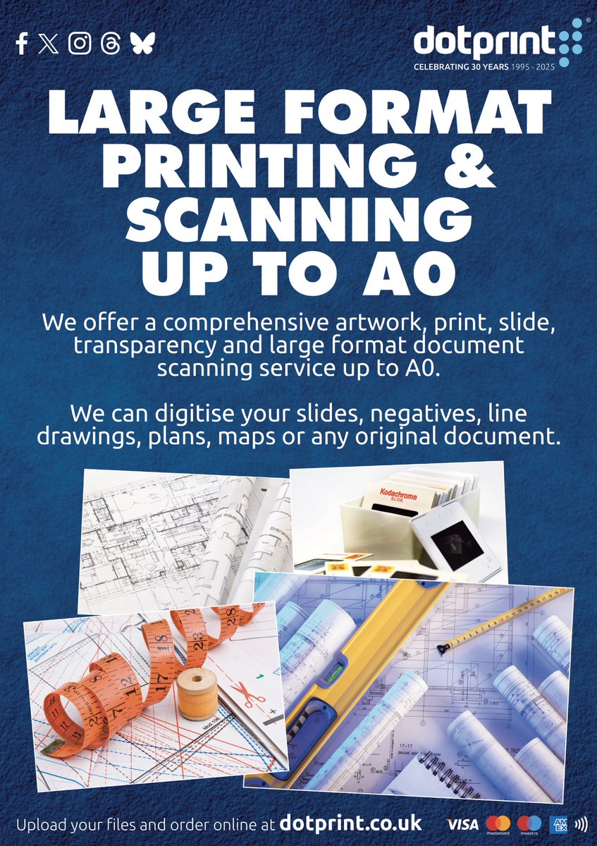In addition to our printing services we can scan your slides, negatives, line drawings, plans, maps or any original document up to A0!