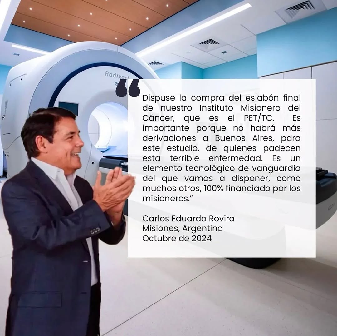 📢Innovaciones en el diagnóstico oncológico en Misiones

🔬 El Instituto Misionero del Cáncer, situado en el Parque de la Salud, suma a su arsenal un equipo PET (Tomografía por Emisión de Positrones), una tecnología de vanguardia que transforma la forma en que se trata el cáncer.