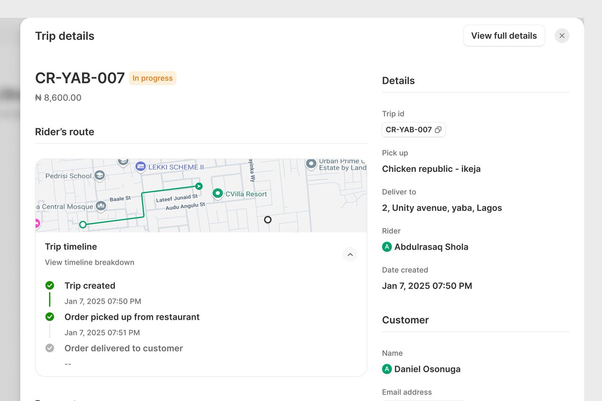 Trip detail - Quick view