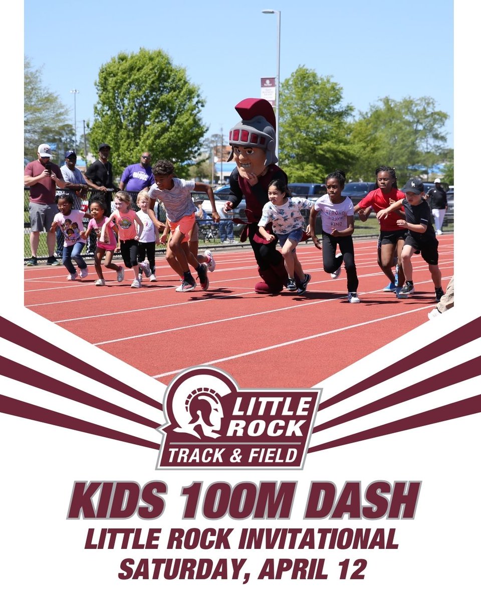 The Kids 100m Dash is back at the Little Rock Invitational on April 12th! Kids ten and under are eligible to compete in the race. No registration is needed for the event that will occur after the 400m. See you at the start line!