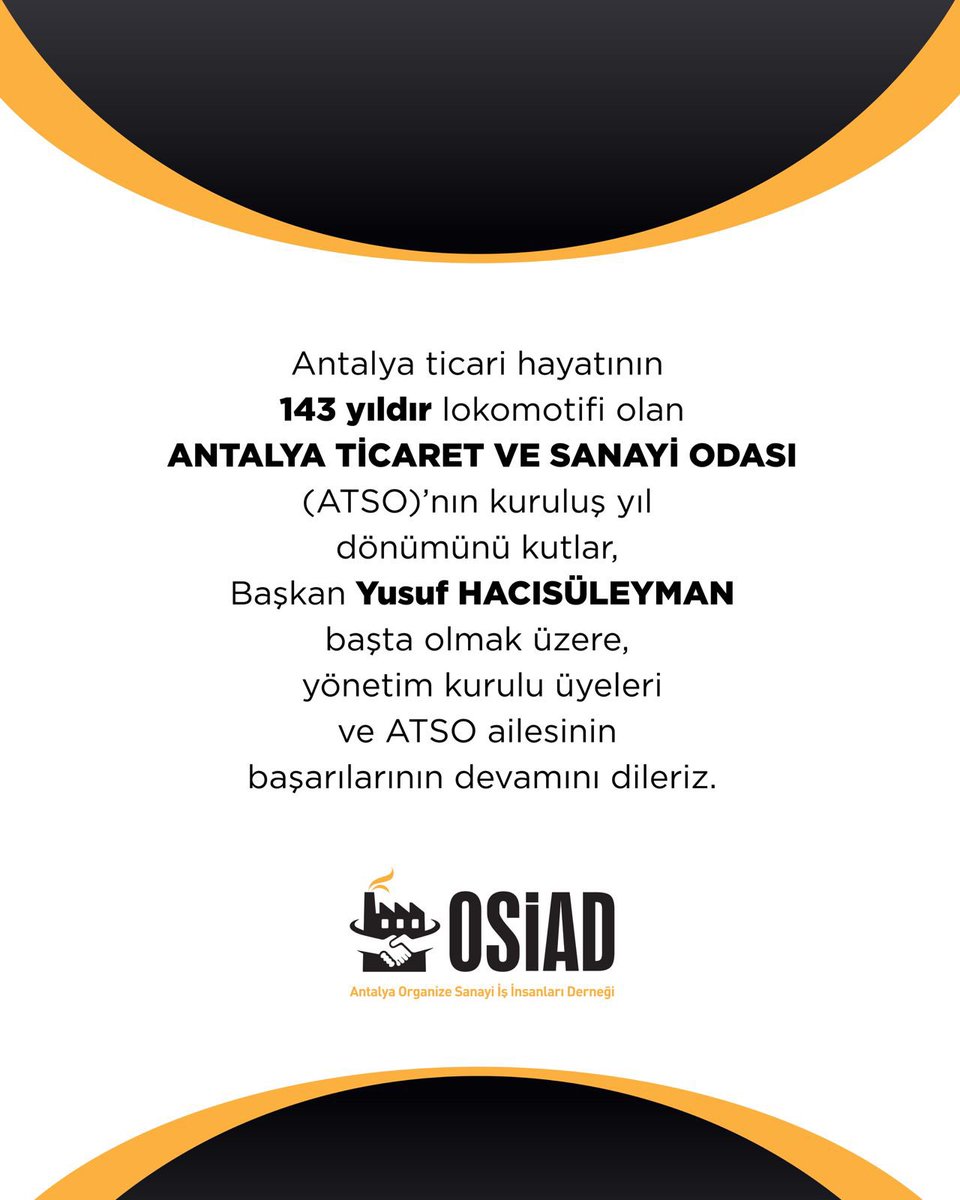 osiad (@osiad_antalya) on Twitter photo Antalya ticari hayatının 143 yıldır lokomotifi olan ANTALYA TİCARET VE SANAYİ ODASI (ATSO)’nın kuruluş yıl dönümünü kutlar, Başkan Yusuf HACISÜLEYMANbaşta olmak üzere, yönetim kurulu üyelerive ATSO ailesinin başarılarının devamını dileriz.
<a href="/AntalyaTSO/">Antalya TSO</a> Antalya ticari hayatının 143 yıldır lokomotifi olan ANTALYA TİCARET VE SANAYİ ODASI (ATSO)’nın kuruluş yıl dönümünü kutlar, Başkan Yusuf HACISÜLEYMANbaşta olmak üzere, yönetim kurulu üyelerive ATSO ailesinin başarılarının devamını dileriz.
<a href="/AntalyaTSO/">Antalya TSO</a>