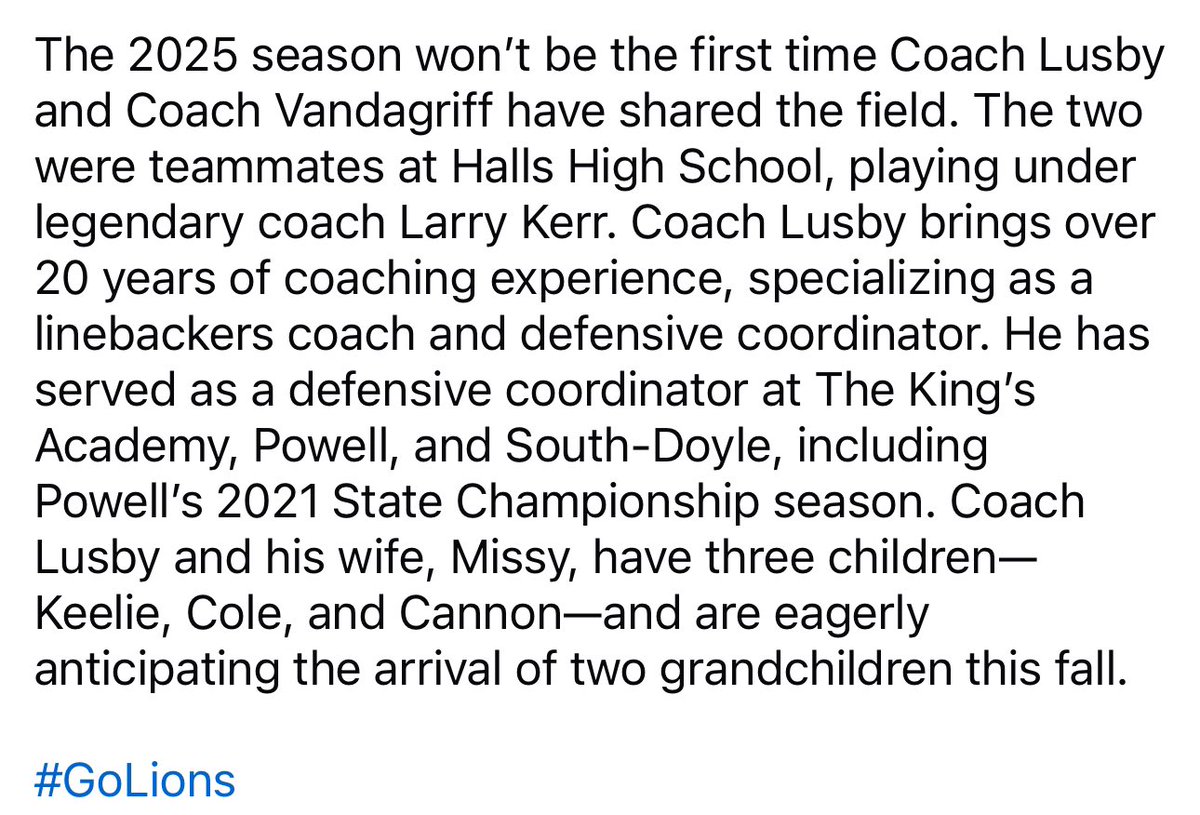 Lions Football has named Jeff Lusby as Defensive Coordinator and Linebackers Coach 🏈🦁
#GoLions