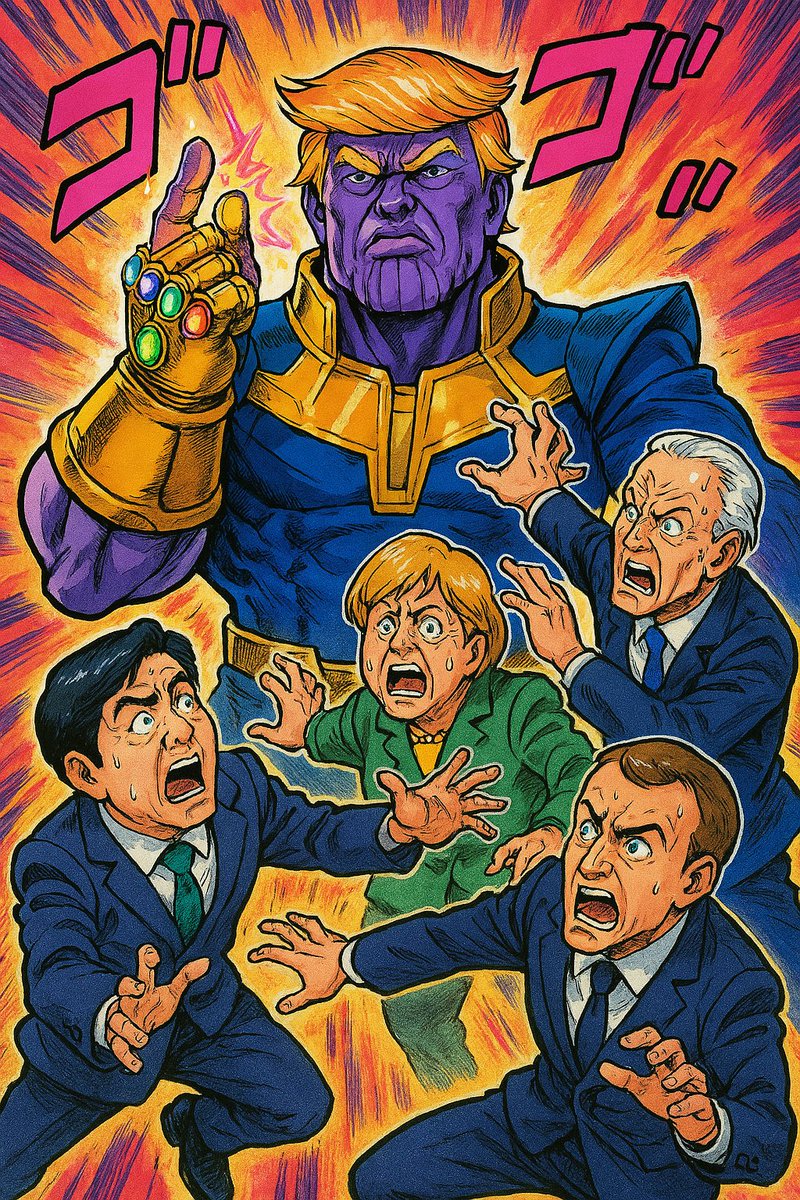 DONALDxSHRIMP's tweet photo. The Ultimate Liberation Day moment! β‘π₯
Dropping Soon.....
#LiberationDay #TrumpThanos #JoJosBizarreAdventure #MemePolitics #InfinitySnap #AnimeAesthetic #WorldLeaders #PowerPlay #ThanosTrump #XTrending #memecoin #PumpFunLaunch #DSRP https://t.co/0BtLJwACP4