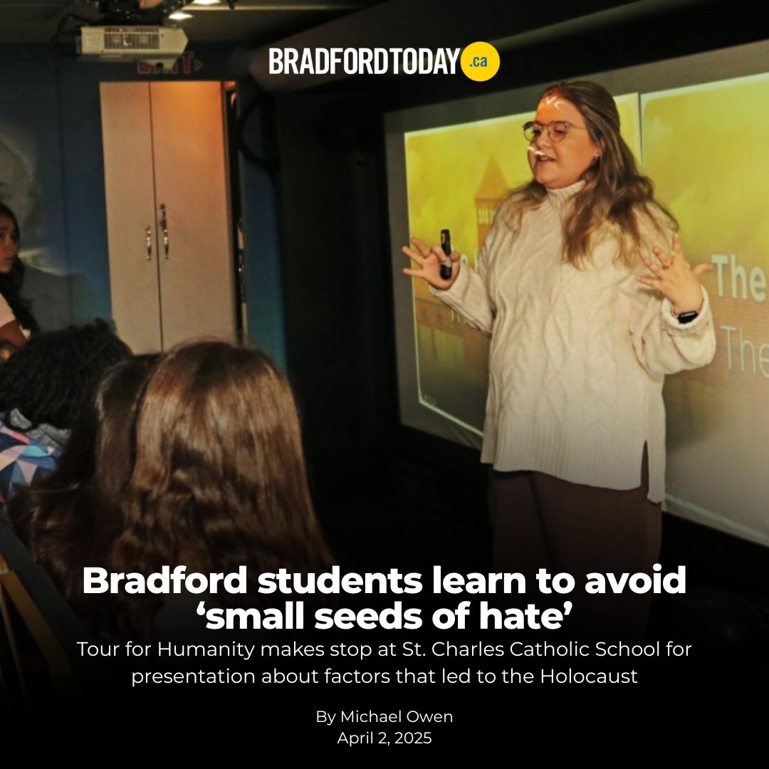 “Small seeds of hate” can grow into something much bigger.

This week, FSWC’s Tour for Humanity visited St. Charles Catholic School in Bradford, Ont. where our educator, Ariel Roitman, highlighted an essential lesson: the Holocaust didn’t begin with concentration camps – it began