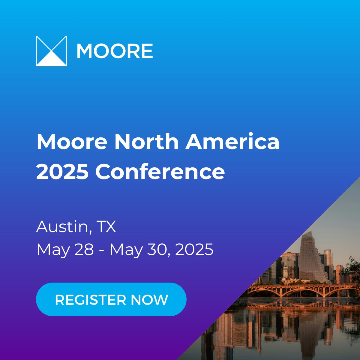 🚨 Registration is OPEN for #Amplify2025
📍 Austin, TX | 🗓 May 28–30

We’re bringing back the format that Moore member firms love—real insights, valuable takeaways, unforgettable networking, and fresh content shaped by today’s biggest challenges.

🔗 ow.ly/3pnW50VtUz6