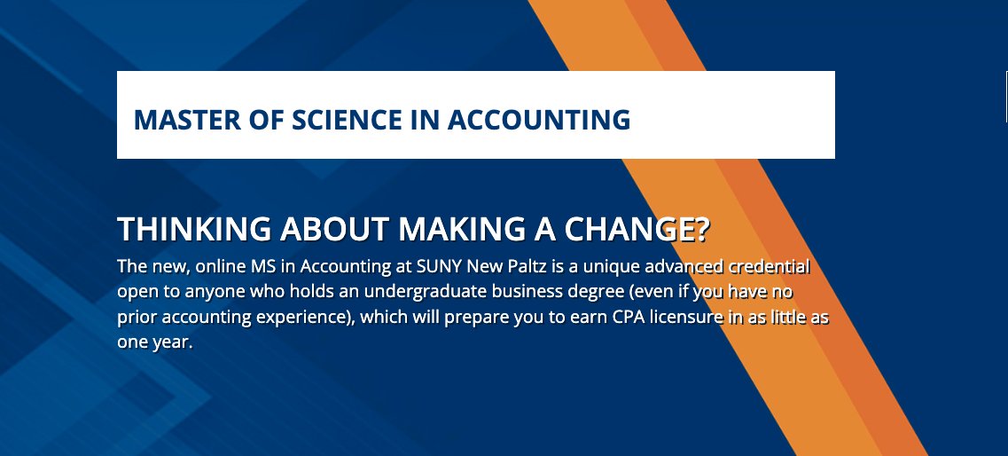 New! Online MS in Accounting at SUNY New Paltz! 🎓💼 Learn from experts, advance your career, and study flexibly. Apply now! newpaltz.edu/ms-accounting/ #OnlineAccounting #SUNYNewPaltz