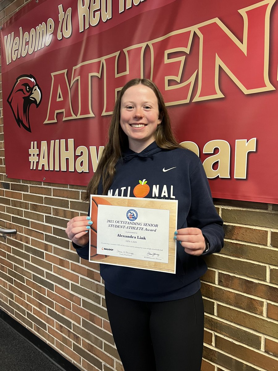 Alex Link earned the 2025 Outstanding Senior Student-Athlete Award through BCAM for playing 4 years of high school basketball and achieving a cumulative GPA of 3.8 or above. CONGRATULATIONS! 🎓🏀
