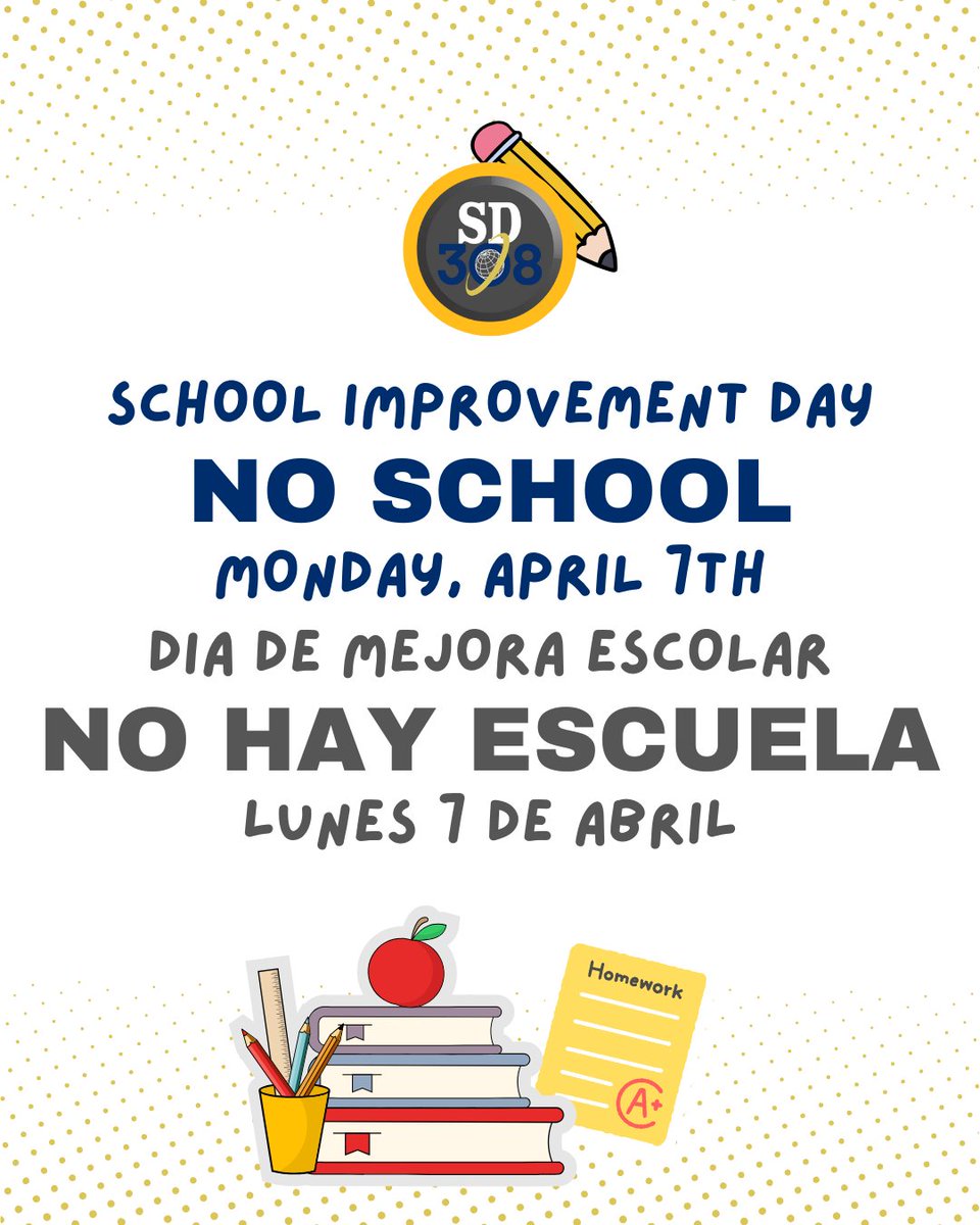 308Churchill's tweet photo. No School - School Improvement Day
Monday, April 7, 2025 https://t.co/QWoxSOJTGn