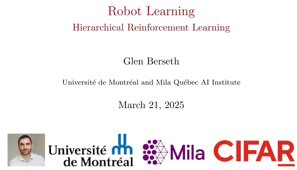 GlenBerseth's tweet image. Many recent #robotlearning works, such as Hi-robot, Gemini-Robotics, Helix, etc., use different types of hierarchical planning. In this lecture, I review hierarchical #reinforcementlearning for humanoid control, before discussing how these methods are used in recent works.