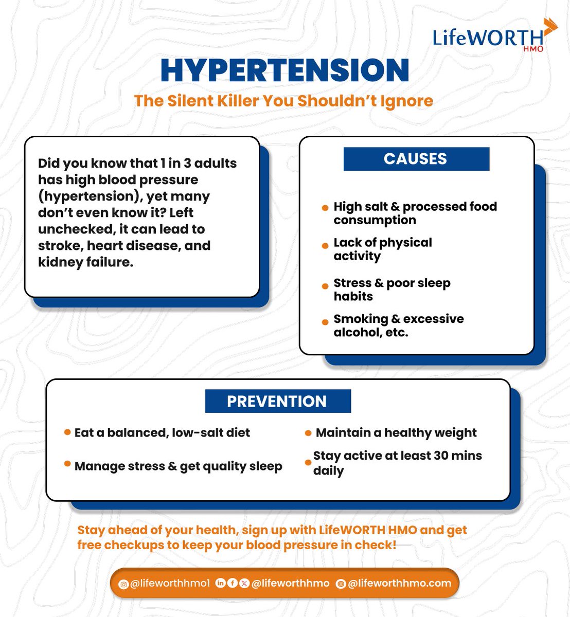 lifeworthhmo's tweet photo. Don’t wait until it’s too late. Check your blood pressure regularly!
Sign up with LifeWORTH HMO and stay ahead of your health!
#LifeWORTHHMO #HypertensionAwareness
#HealthMatters
#ithashappened https://t.co/BnOlpyERXD