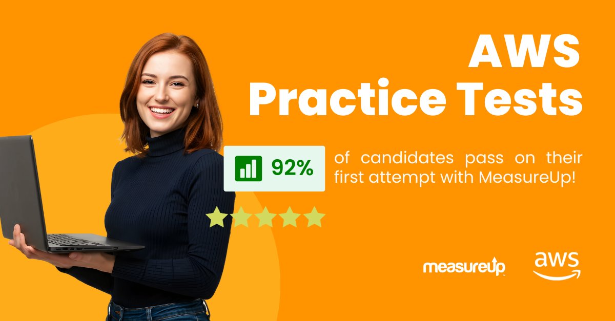 Preparing for an #AWS certification? 

Make it 40% faster and pass on your first attempt (92% success rate!) with MeasureUp’s AWS Practice Tests!

✅ Real exam-like questions
✅ Instant feedback &amp; explanations
✅ Performance tracking

Start here!
measureup.com/aws/aws-practi…